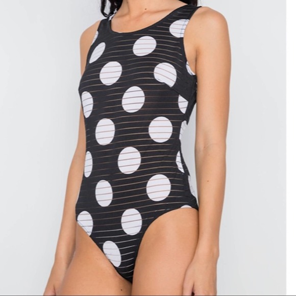 Black & White Big Polka Dot Open Back Bodysuit - L - Picture 1 of 8